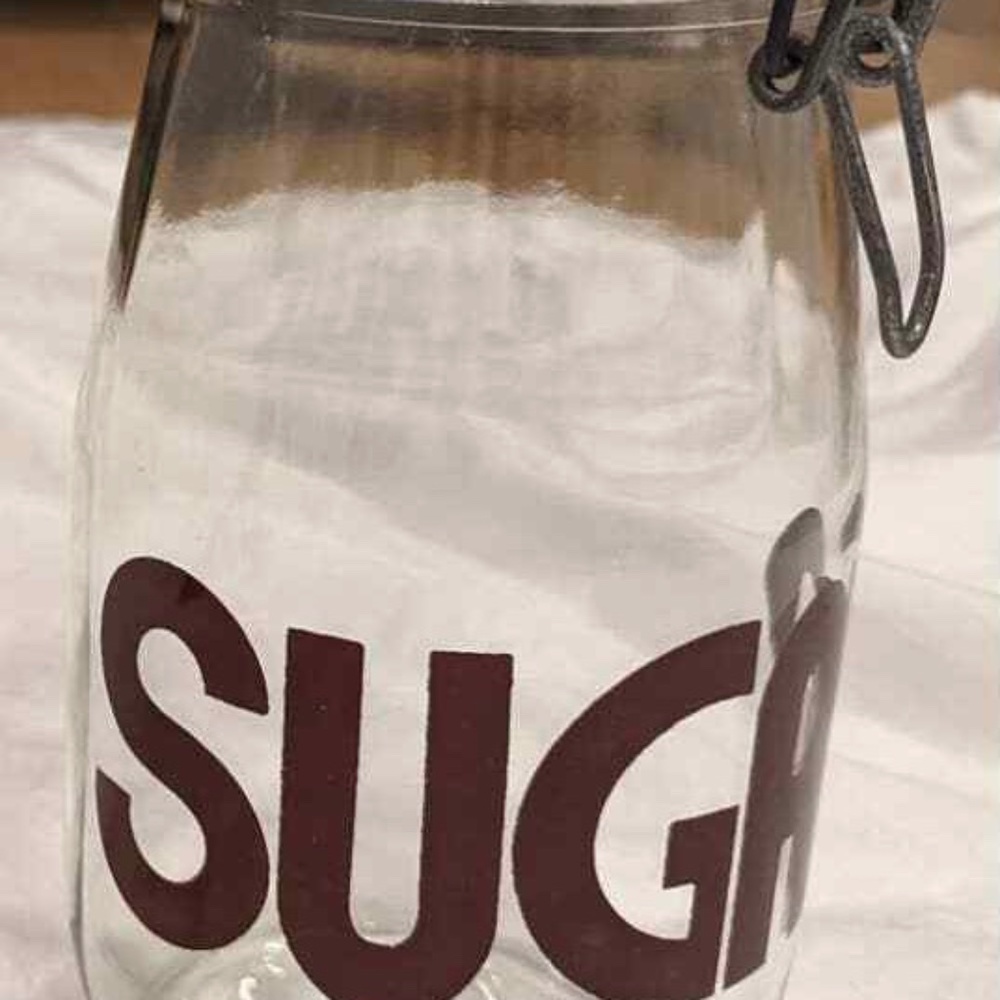 Vintage Carlton Glass Sugar Canister Jar, with wire bail lid.